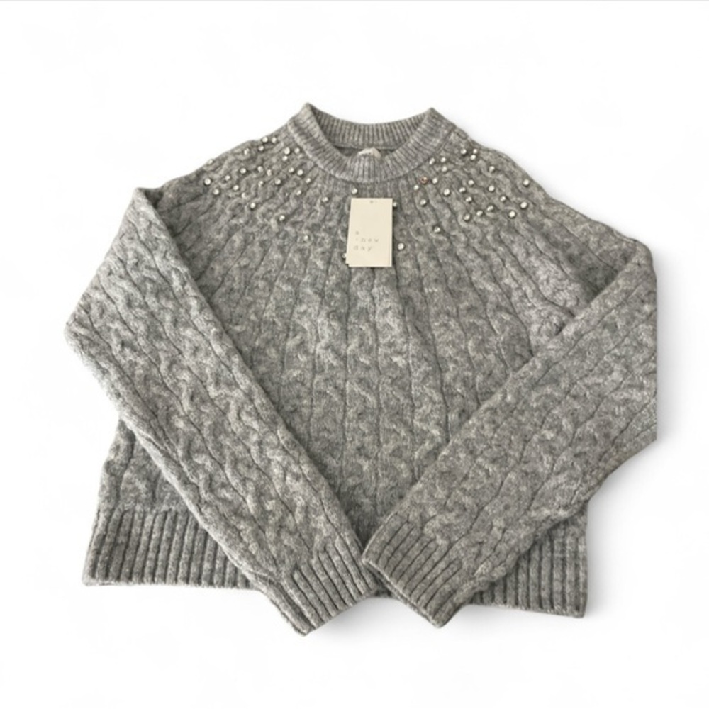 a new day Gray Cable Knit Sweater with Rhinestones